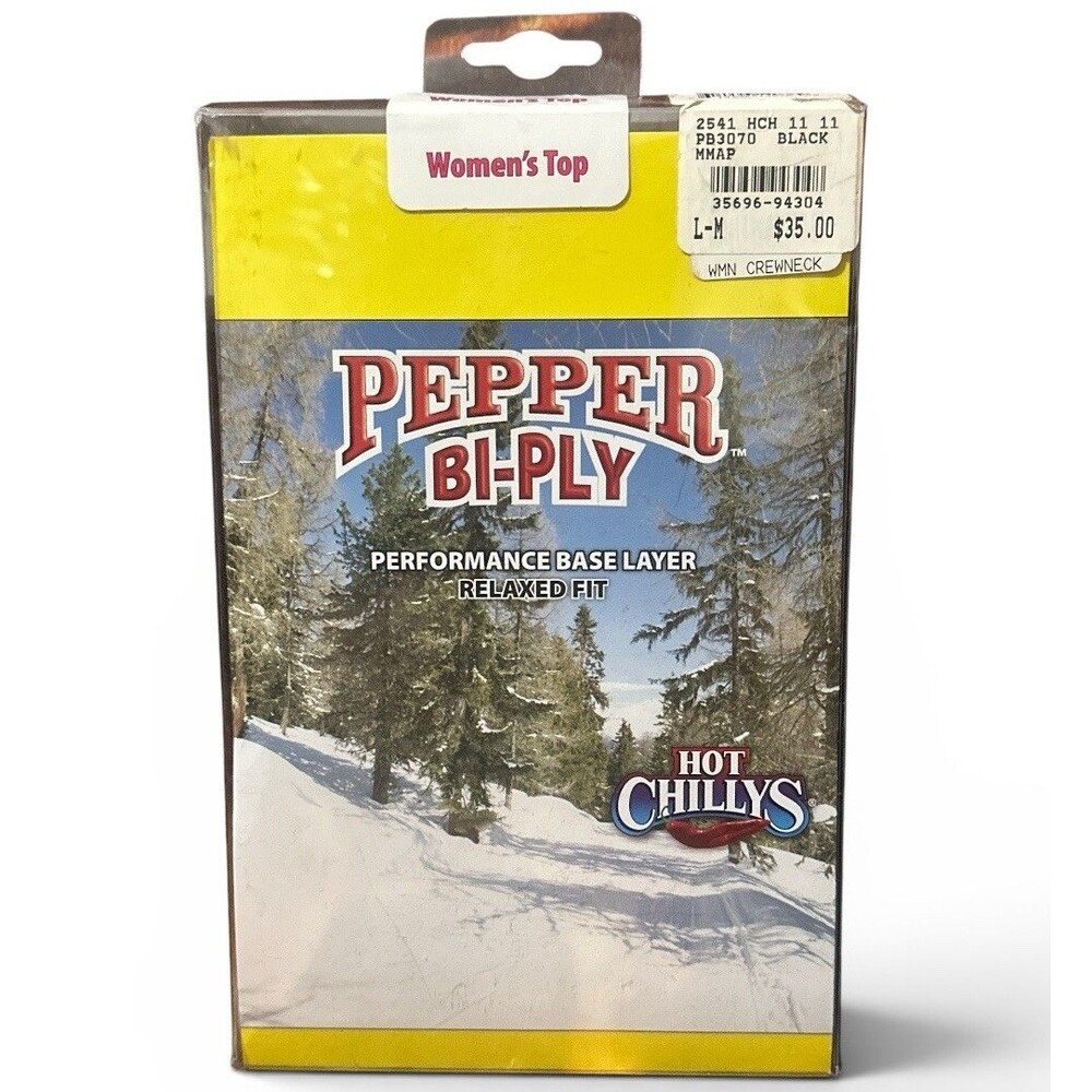 Hot Chillys Pepper Bi-Ply Womens Crewneck Base Layer Black Medium New
